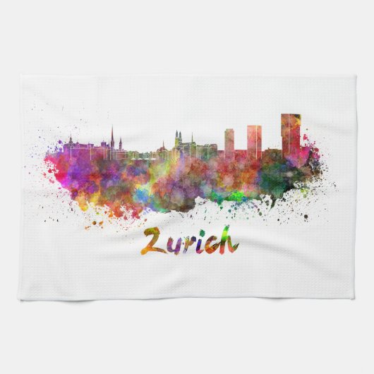 Linge De Cuisine Zurich skyline in watercolor (Horizontal)