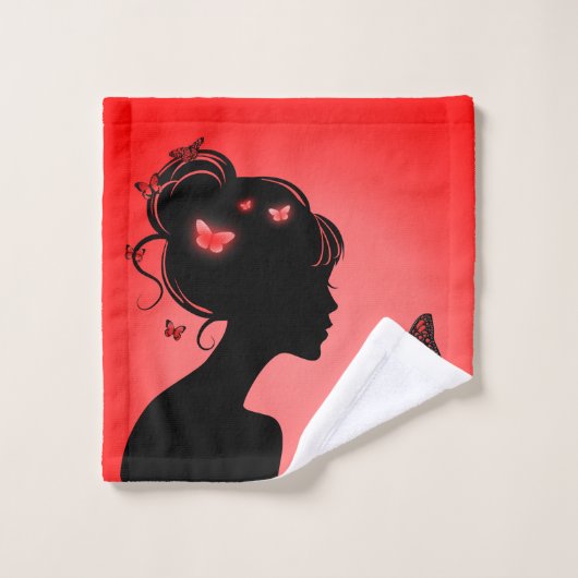 Linge de toilette La femme papillons rouges (Gant de toilette)