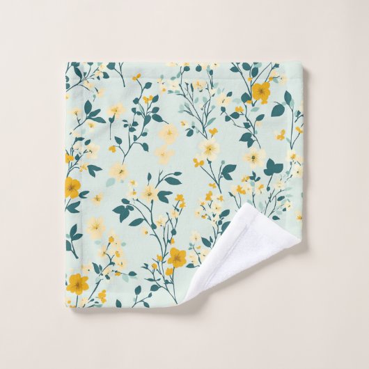 Linge floral bleu pâle, jaune et blanc (Gant de toilette)