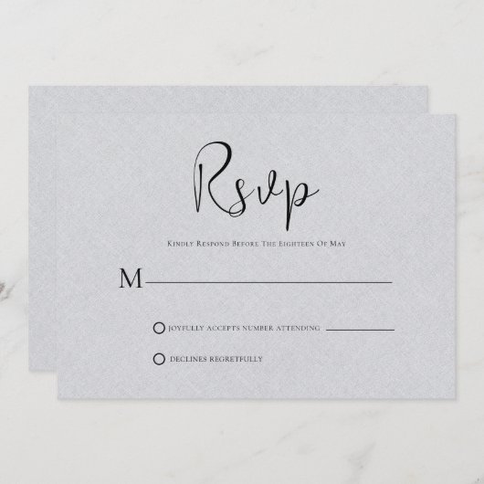 Linge gris clair Carte RSVP Script noir simple (Devant / Derrière)