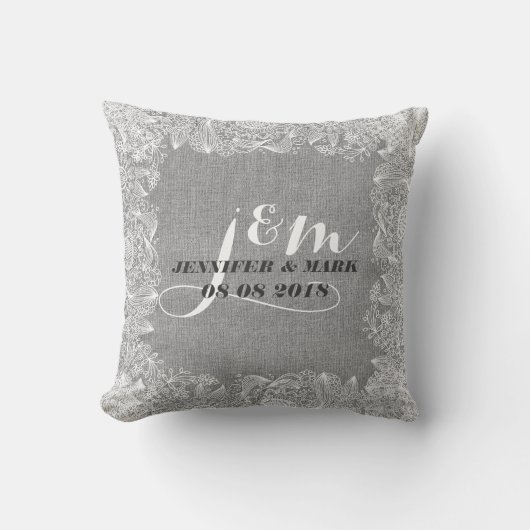 Linge gris et dentelle blanche 2 Coussin Mariage M (Recto)