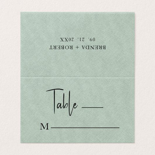 Linge vert Simple noir Script Mariage Carte Place (Extérieur déplié)