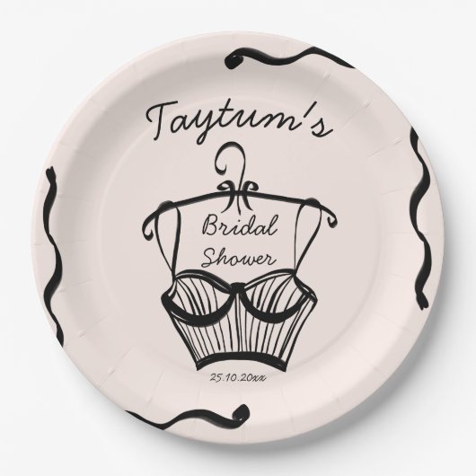 Lingerie bruids douche gegolfde rand schets papieren bordje (Voorkant)