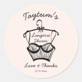 Lingerie bruidsfeest golvende rand schets ronde sticker (Voorkant)