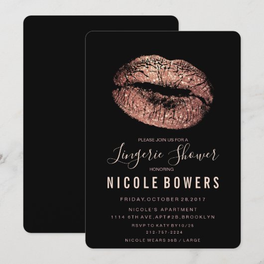 Lingerie Bruiloft Roze Gouden Lippen Uitnodiging (Voorkant / Achterkant)