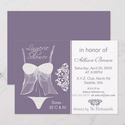 Lingerie Douche Bachelorette Fête Invitations (Devant / Derrière)