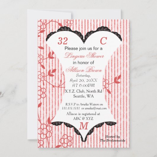 Lingerie Douche Bachelorette Fête Invitations (Devant)