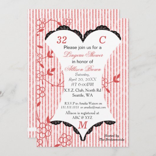 Lingerie Douche Bachelorette Fête Invitations (Devant / Derrière)