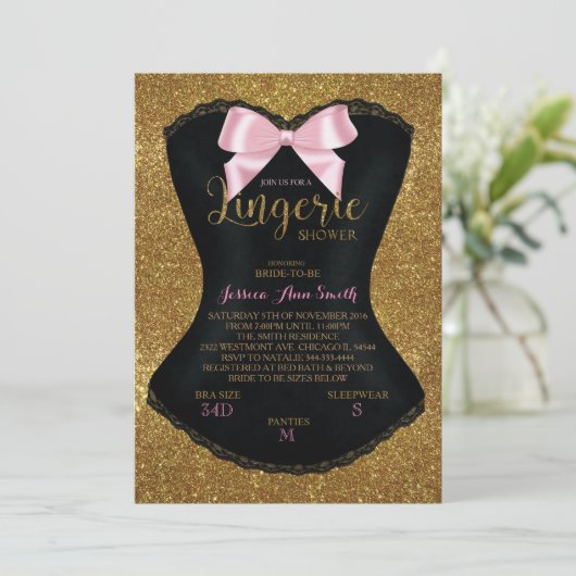 Lingerie douche bachelorette invitation or (Debout devant)