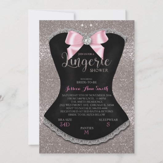 Lingerie douche bachelorette uitnodiging zilver (Voorkant)