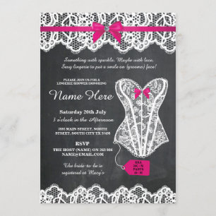 Lingerie Douche Bruids Party Chalk Lace Bow Uitnod Kaart