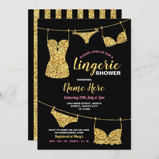Lingerie Douche Bruids Party Goud Glitter Roze Kaart (Voorkant / Achterkant)