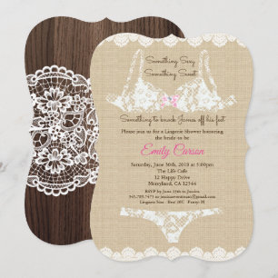 Lingerie douche burlap dentelle invitation bois ru