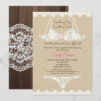 Lingerie douche burlap lace uitnodiging rustig woo