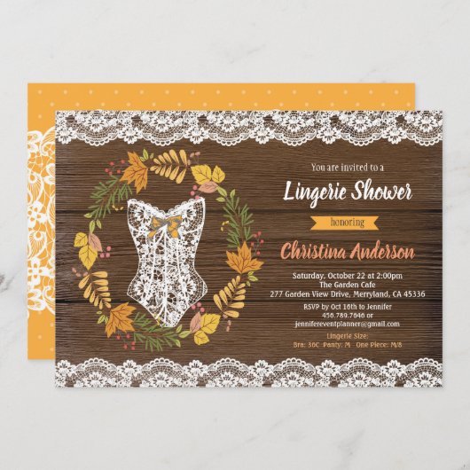 Lingerie douche invitation automne automne couronn (Devant / Derrière)