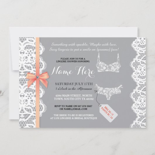Lingerie Douche Invitation Peach Bridal Party dent (Devant)