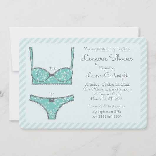 Lingerie Douche Monnaie Green Stripes Invitation (Devant)