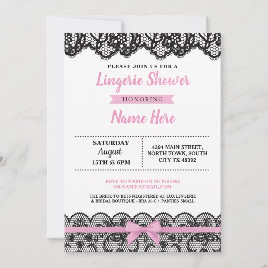 Lingerie Douche rose Bow Invitation Black Lace (Devant)