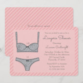 Lingerie Douche rose rayures avec invitation gris (Devant / Derrière)