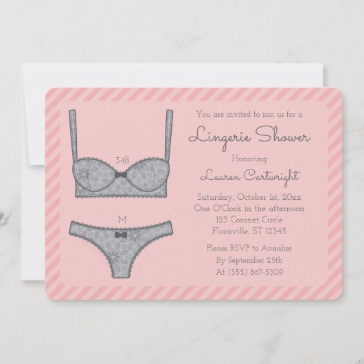 Lingerie Douche rose rayures avec invitation gris (Devant)