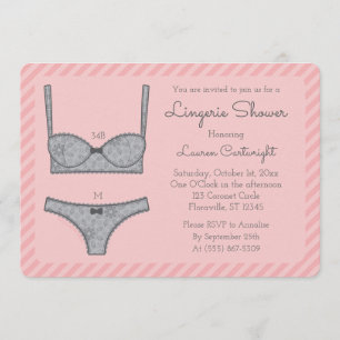 Lingerie Douche rose rayures avec invitation gris