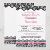 Lingerie Douche Roze Boog Uitnodiging Zwart Kant (Voorkant / Achterkant)