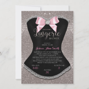 Lingerie douche uitnodiging zilver terug