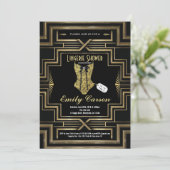 Lingerie douche zwart en goud art deco party kaart (Staand voorkant)