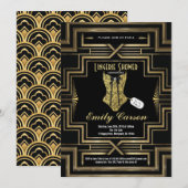 Lingerie douche zwart en goud art deco party kaart (Voorkant / Achterkant)