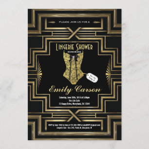 Lingerie douche zwart en goud art deco party kaart