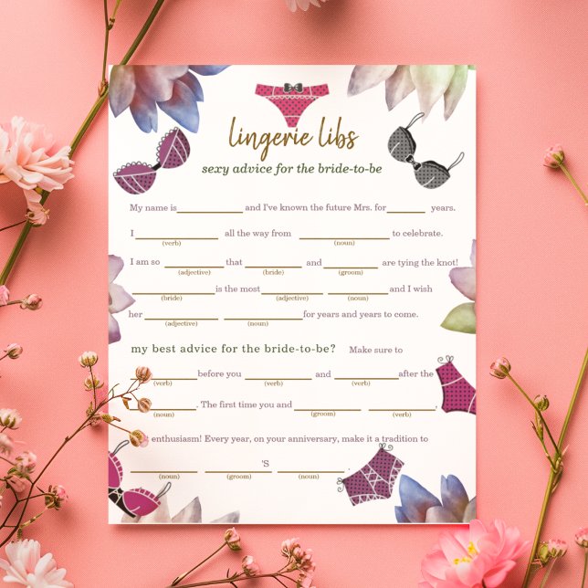 Lingerie Libs (conseil à la mariée) Feuille de pap (Entertain guests with this hilarious Lingerie Libs game — perfect for a lingerie or bridal shower.)