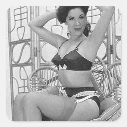 Lingerie-model Vierkante Sticker (Voorkant)