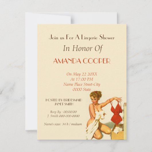 Lingerie nuptiale invitation à la douche (Dos)