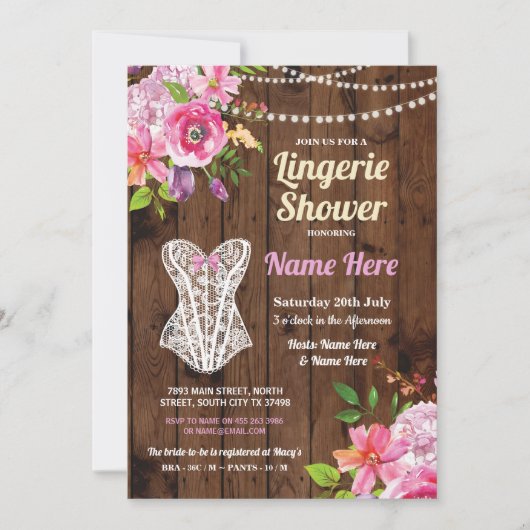 Lingerie rose Douche Fleurs de bois Invitation (Devant)