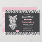 Lingerie rose douche invitation dentelle en tablea (Devant / Derrière)