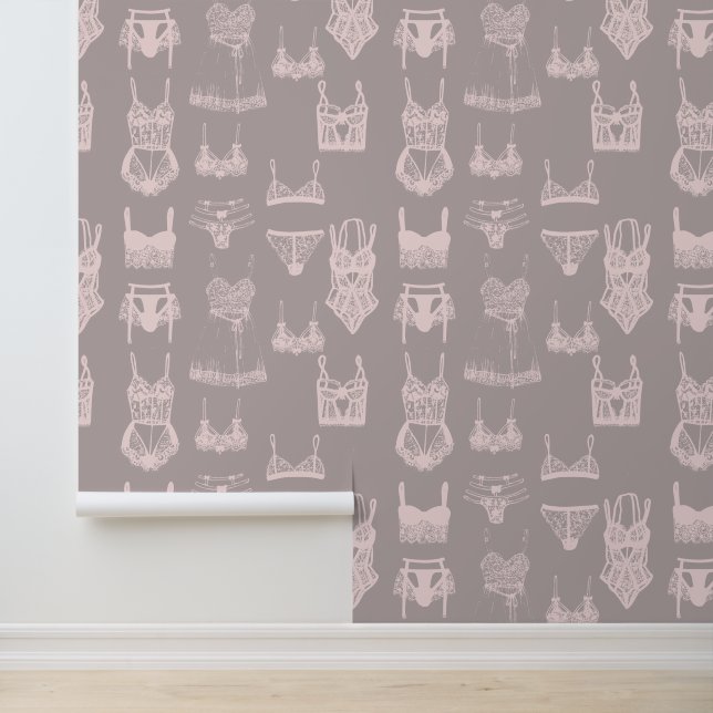  Lingerie Roze en Taupe Pattern Behang (Applicatie)