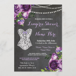 Lingerie Shower Bridal Paarse Chalk Floral Invite Kaart