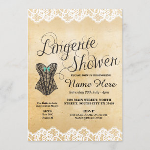 Lingerie Shower Bridal Party Corset Lace Invite Kaart