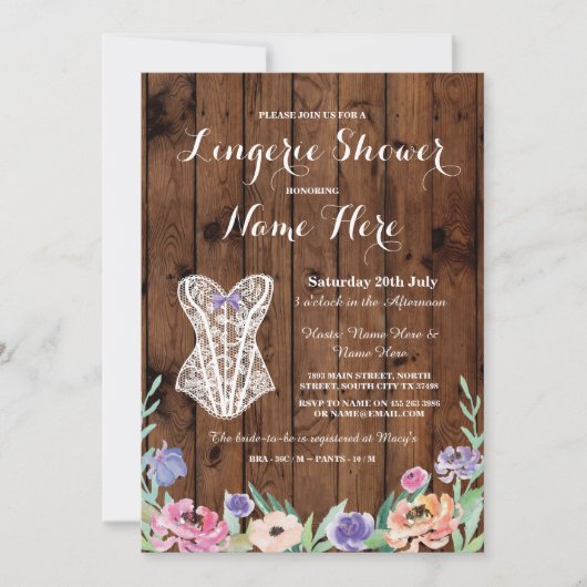 Lingerie Shower Bridal Party Invitation Floral (Devant)