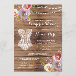 Lingerie Shower Bridal Party Wood Floral Invite Kaart