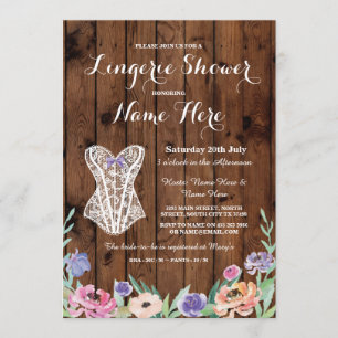 Lingerie Shower Bridal Party Wood Floral Invite Kaart