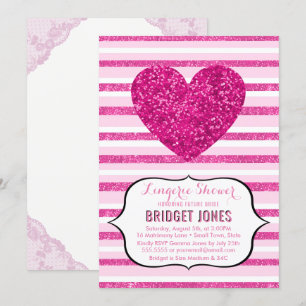 Lingerie Shower Bridal Pink Glitter Heart Kaart