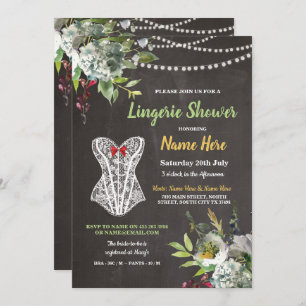 Lingerie Shower Chalk Corset Flowers Invite Kaart