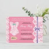 Lingerie Shower Invitation roze Bridal Party Lace Kaart (Staand voorkant)