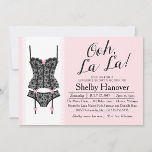 Lingerie Shower Invite, Ooh La Black & Pink Lace Kaart