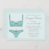 Lingerie Shower Mint Green Stripes Invitation Kaart (Voorkant / Achterkant)