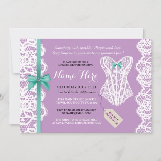 Lingerie Shower Noite Paarse Bridal Party Lace Kaart (Voorkant)