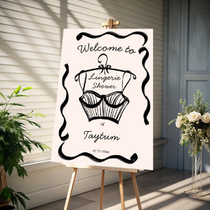 Lingerie vrijgezellenfeest golvende grens welkomst poster