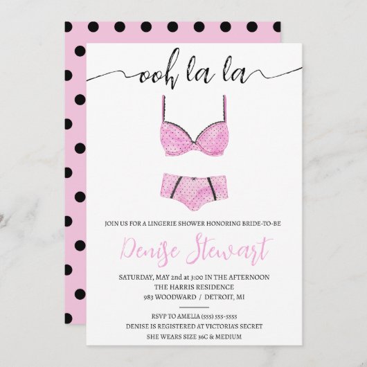 Lingeriedouche, zwart, wit, roze, Vrijgezellenfees Kaart (Voorkant / Achterkant)