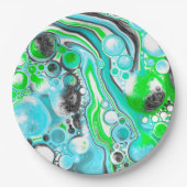 Linggroen en blauwe marmer zoals Swirls Bubbles Papieren Bordje (Voorkant)